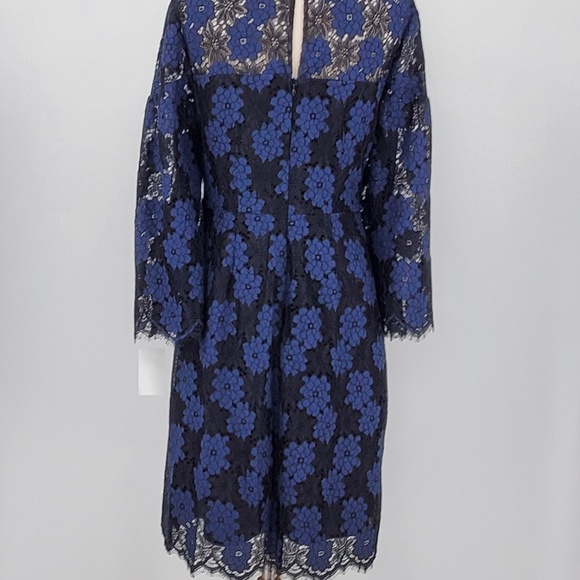 Trina Turk Embroidered Sheer Bell Sleeve 2-Tone Blue Black Lace Dress 4 Small - Picture 10 of 13